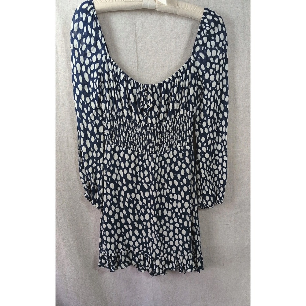 Reformation Rue Mini Dress Floral Ruched Splatter Smocked Waist Long Sleeve 6